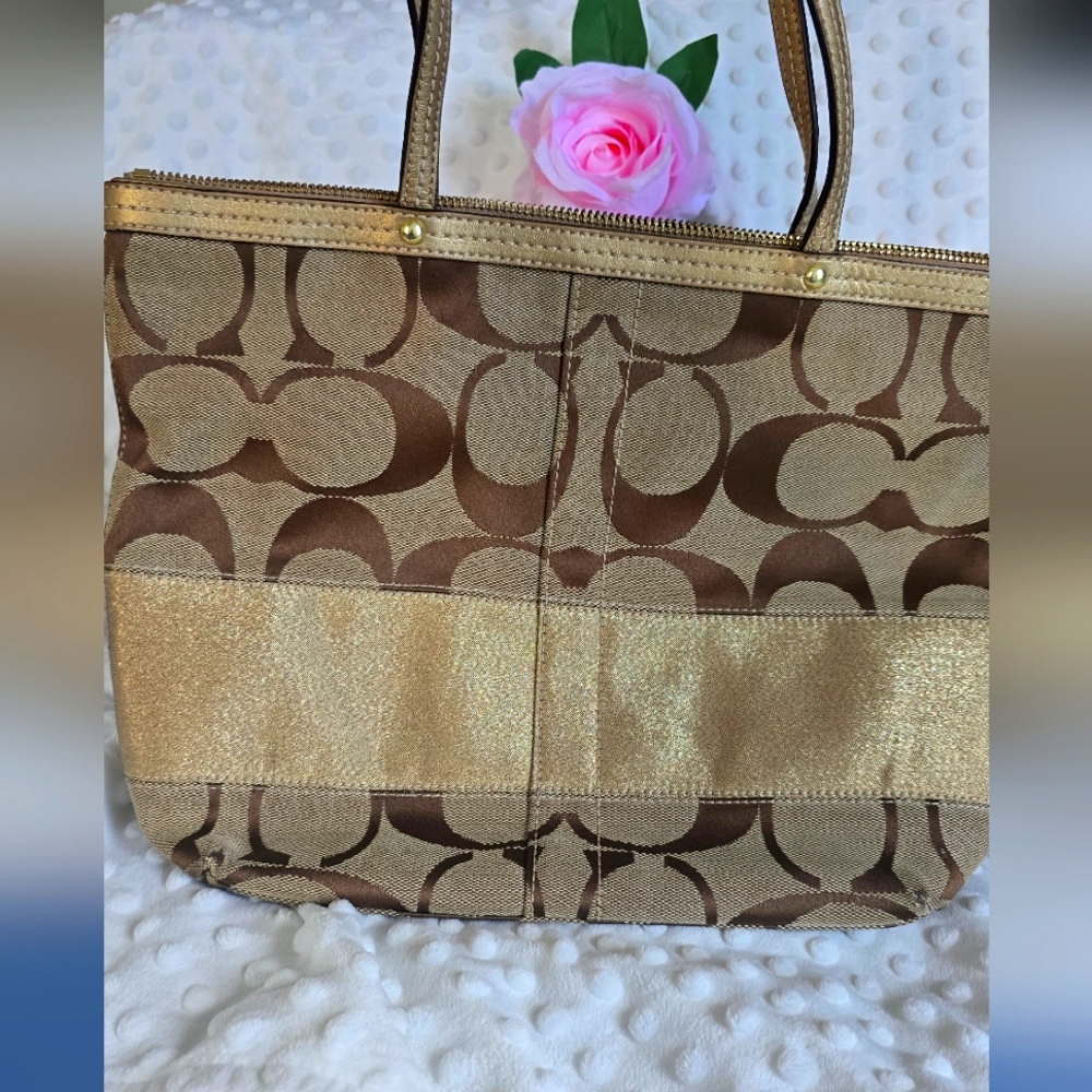 Coach Monogram With Gold Details Tote Bag.